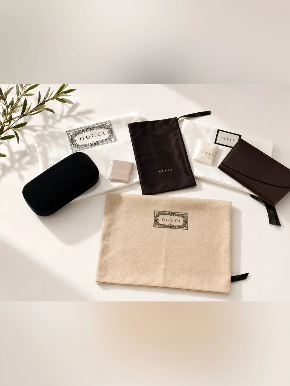 Gucci luxury packaging, dust bags, cases, pouches, bundle